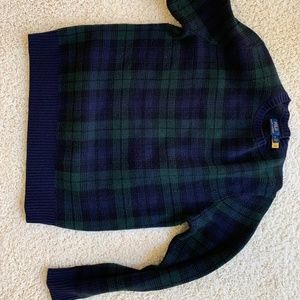 Polo Ralph Lauren Green and Dark Navy Plaid 100% Wool Crew Neck Sweater